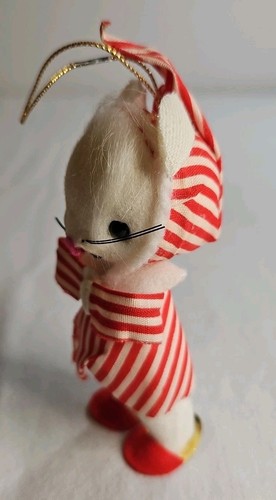 De Colección Hecho en Japón Adorno de Navidad Ratón en Pijama Rojo y Blanco 4" de Alto Años 70 - Imagen 2 de 8