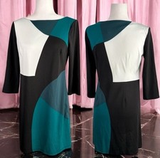Maggy London Dress Women 6 Shift Knee Color Block Modern Cruise Work Party EUC