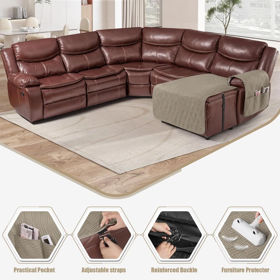 Capa chaise lounge seccional antiderrapante impermeável - virada para a direita, cáqui - Imagem 2 de 4