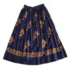 Vintage Herman Geist Navy Blue Pleated Maxi Skirt Lion Baroque Rayon Size 2