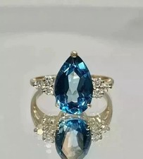 Wedding Ring Lab-Created London Blue Topaz Pear Cut 2Ct 14k Yellow Gold Plated