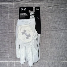Under Armour Youth Clean Up Baseball Batting Gloves OSFM Small White Silver