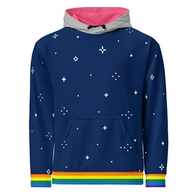 Rainbow Galaxy Kitty Hoodie Kawaii Scene Y2K Space Cat Sweater - Photo 1/4