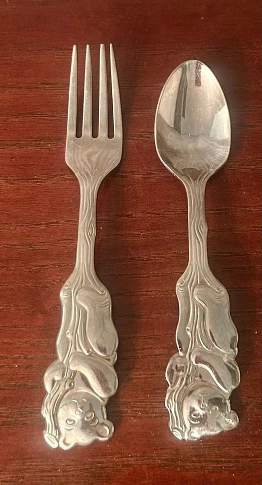 Oso de peluche Oneida Community Cubby niño bebé/jóvenes y tenedor 2 piezas, acero inoxidable Foto 2 de 3