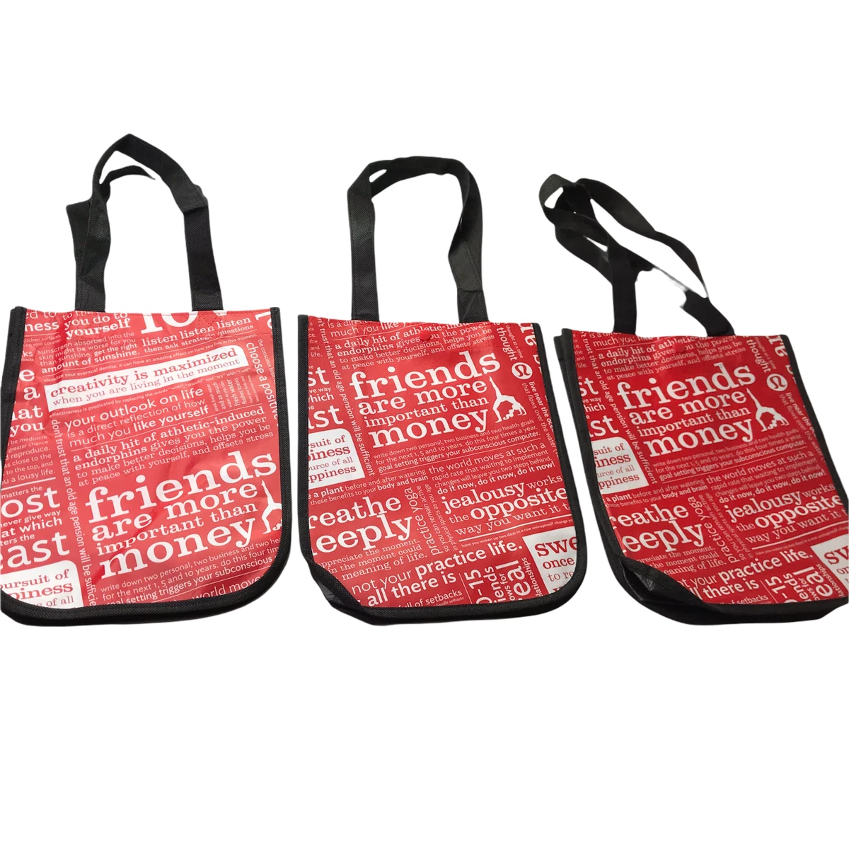 Lululemon Shopping Tote Bags Red White Text Writing Set of 3 Small Lunch  Bags