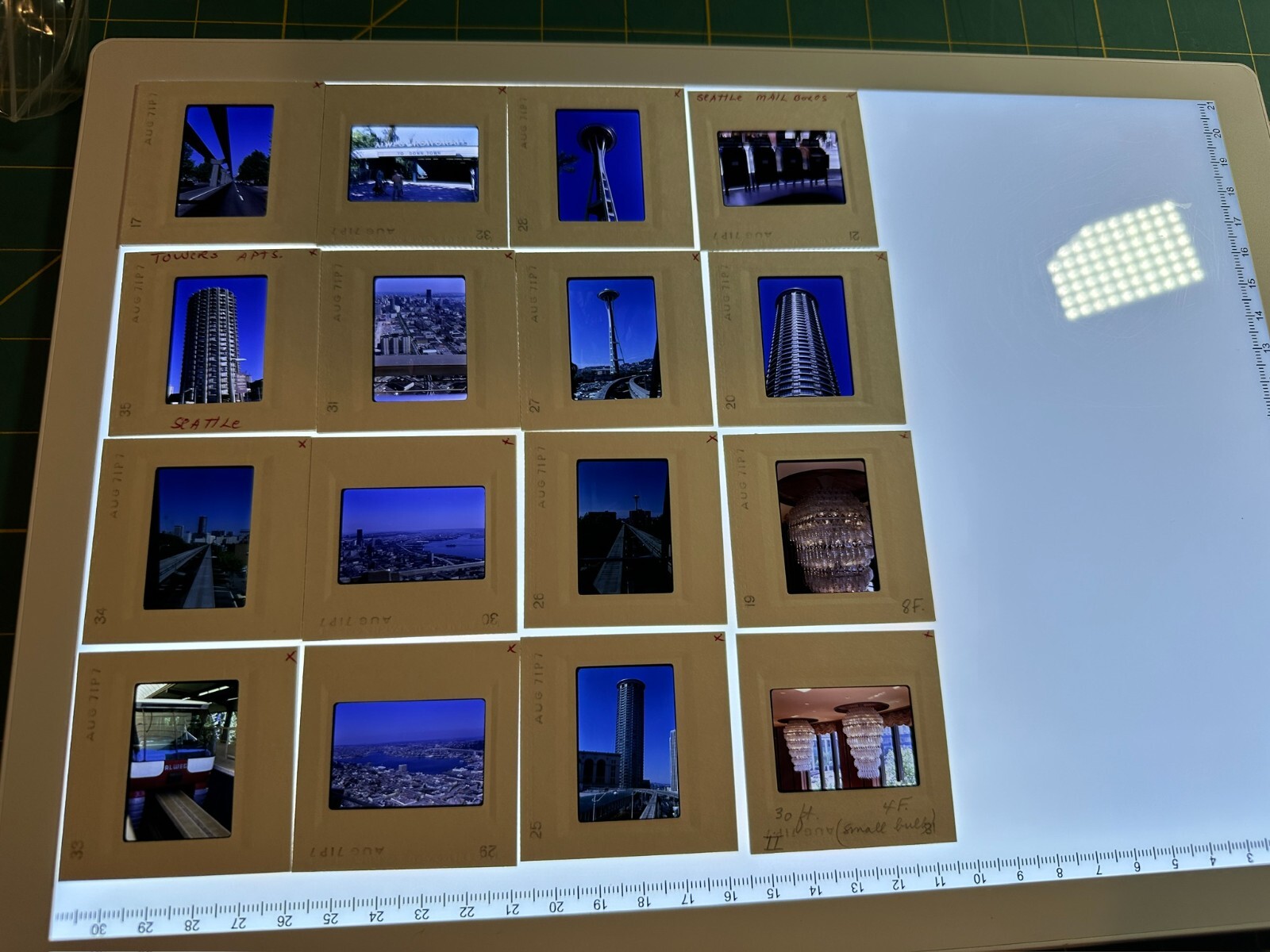 Vintage 1970s Seattle Alweg Monorail Train Space Needle Tower Apartments Retro Slides-image