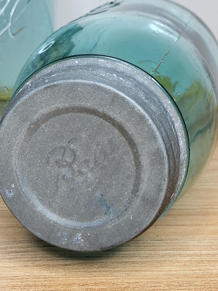 2 Vintage Antique Blue Ball 'Perfect Mason' Quart Jars with Zinc Caps