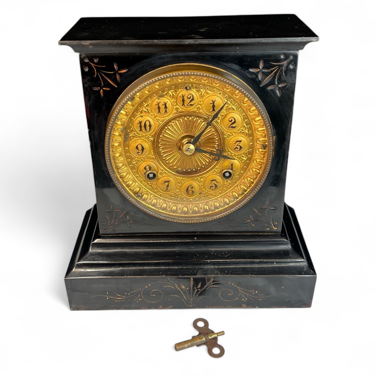 アンソニアANSONIA CLOCK［USA］ ANTIQUE ANSONIA BLACK IRON CASE MANTLE CLOCK PATENTED JUNE