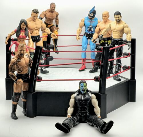 TNA IMPACT Six Sided Ring w Action Figures Gail Kim AJ Styles Shark Boy