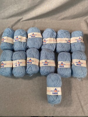Lot of 13 yarn skeins PING UIN Mousse Acrylic 50g 1 3/4 oz Baby Blue Mohair look
