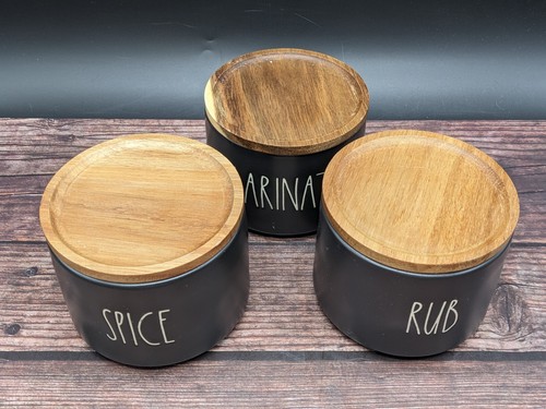 Rae Dunn Cellar Set Spice Rub Marinate Wood Lids Black Stackable - Picture 5 of 7