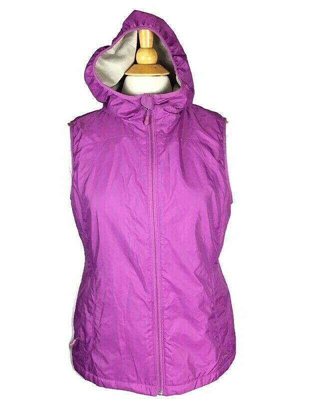 LL Bean Hooded Vest Jacket Womens Medium Coat Hoodie Fleece Lined Sz. S