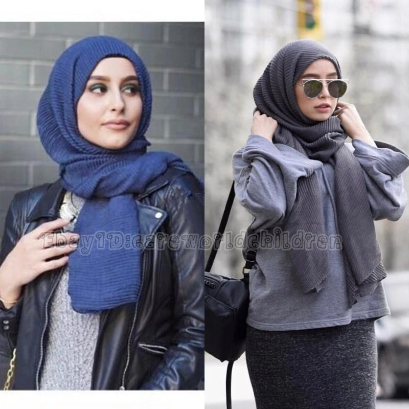 Women Muslim Ruffle Hijab Long Scarf Arab Headwrap Shawls Islamic Shayla  Scarf