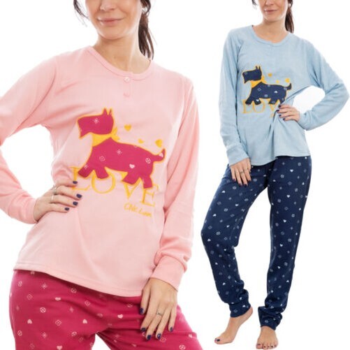 Pijama Mujer de Felpa TooCool M largas Completo IT-5339 Rojo Rosa Azul