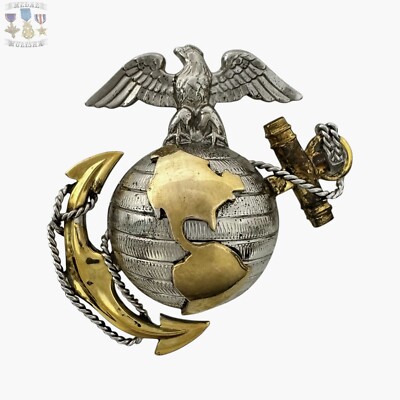 1/20 10K GOLD STERLING KOREAN WAR USMC EAGLE GLOBE ANCHOR OFFICER