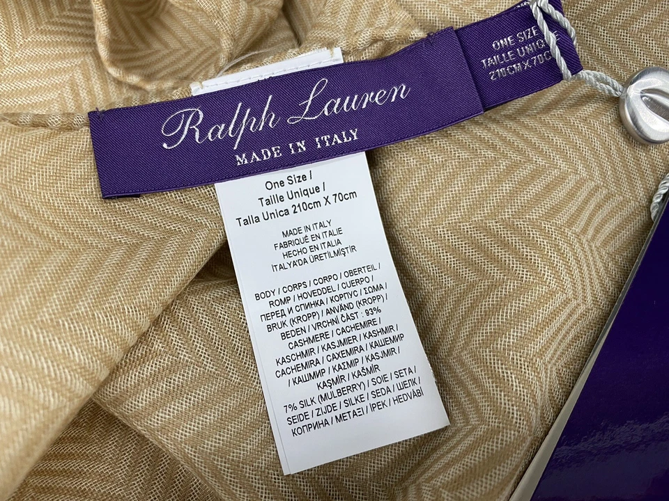 Bufanda Ralph Lauren Etiqueta Púrpura Grande Bronceada Espiga Cachemira Hecha en Italia Foto 2 de 3