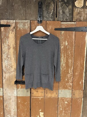 Gerry Weber Edition Sweater Jumper Pullover Grey Stretch 3/4 Sleeve Zip UK 10