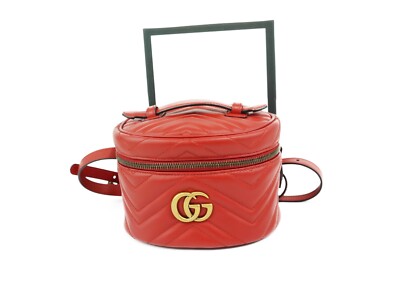 GUCCI Marmont Quilting Leather Red Mini Round Vanity Backpack