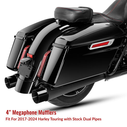 Motorcycle Megaphone Slip-On Mufflers Exhaust Pipes Fit For Harley Touring 17-24 - Picture 5 of 10