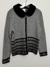 Sm Vtg Angora Blend Holiday Beaded Poinsettia Full Zip Sweater Grandma core  