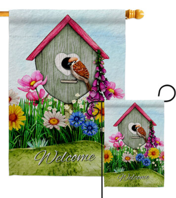 Spring Birdhouse Garden Flag Animals Bird Decorative Gift Yard House Banner