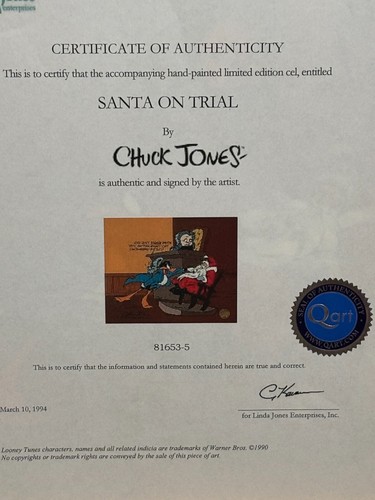 Chuck Jones "Santa on Trial" Daffy Hand Signed painted Looney Tunes cel COA - Picture 4 of 4