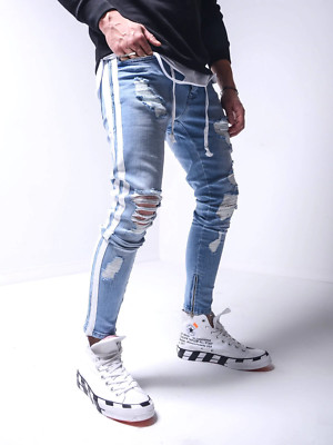    Jeans Tendance Déchiré avec Bandes Latérales - Taille 36   