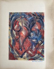 Aquarell Karl Hennemann Rot Blaue Komposition Ahrenshoop Abendlicht 1969