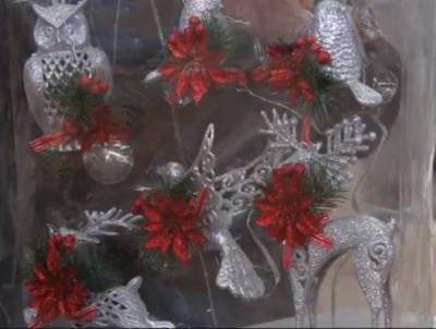 Set of 6 Glittered Forest Friends Ornaments with Embellishments, Silver H206000