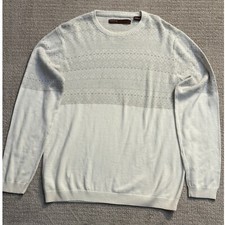Perry Ellis Sweater Knit Crew Neck Patterned Pullover Top Ivory M