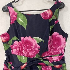 Jessica Howard Floral Fit Flare Pleated Dress 8 Navy Blue Pink Rose Lined Tulle