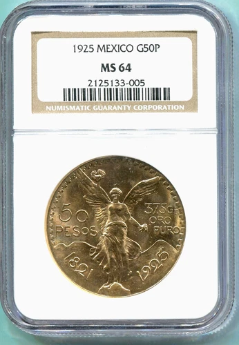 1925 MEXICO 50 PESOS 1.2 Oz. GOLD COIN NGC MS64 MS-64 SCARCE !