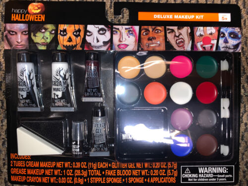 Halloween Deluxe Makeup Kit Grease Cream Face Paint Fake Blood Glitter Gel Set - Picture 1 of 5