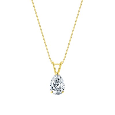 IGI E/VS 1 Kt Birne Lab Created Grown Diamond Anhänger Halskette 14K Gelbgold
