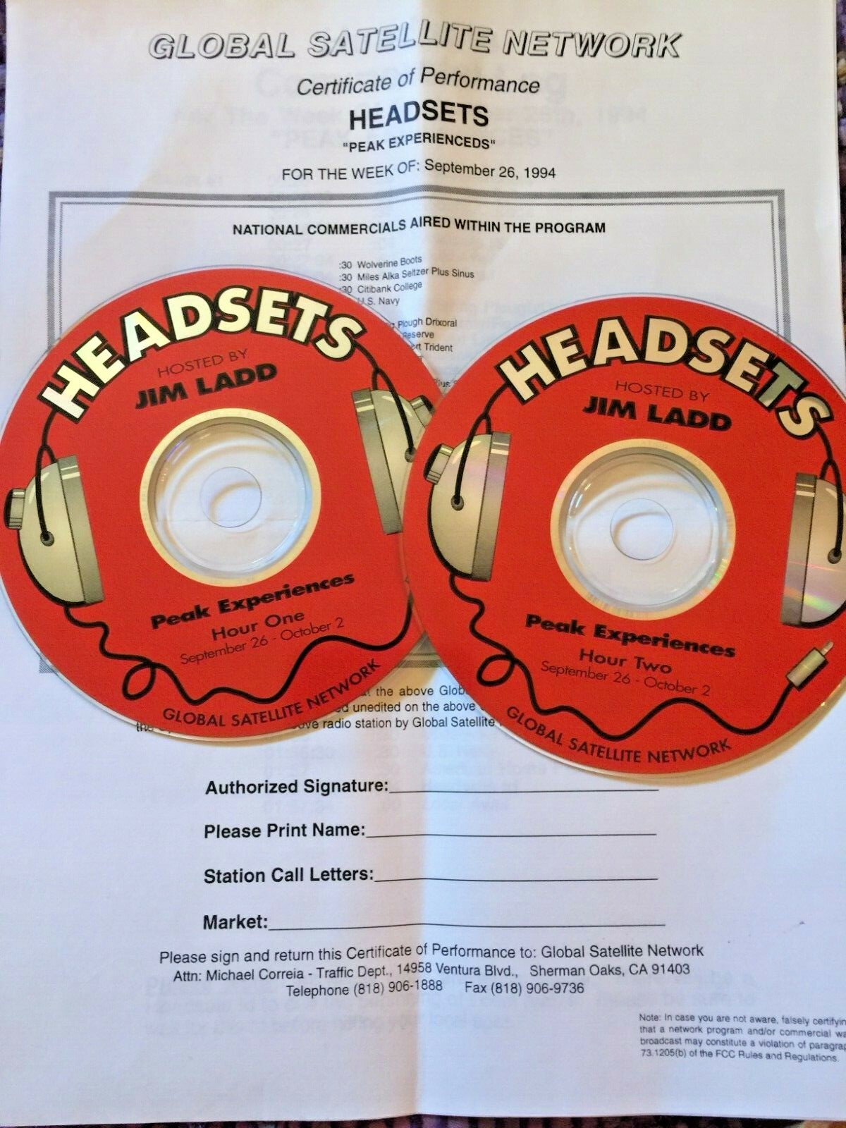 RADIO SHOW: JIM LADD HEADSETS PEAK EXPERIENCES 9/26/94 JIMI HENDRIX, NEIL YOUNG