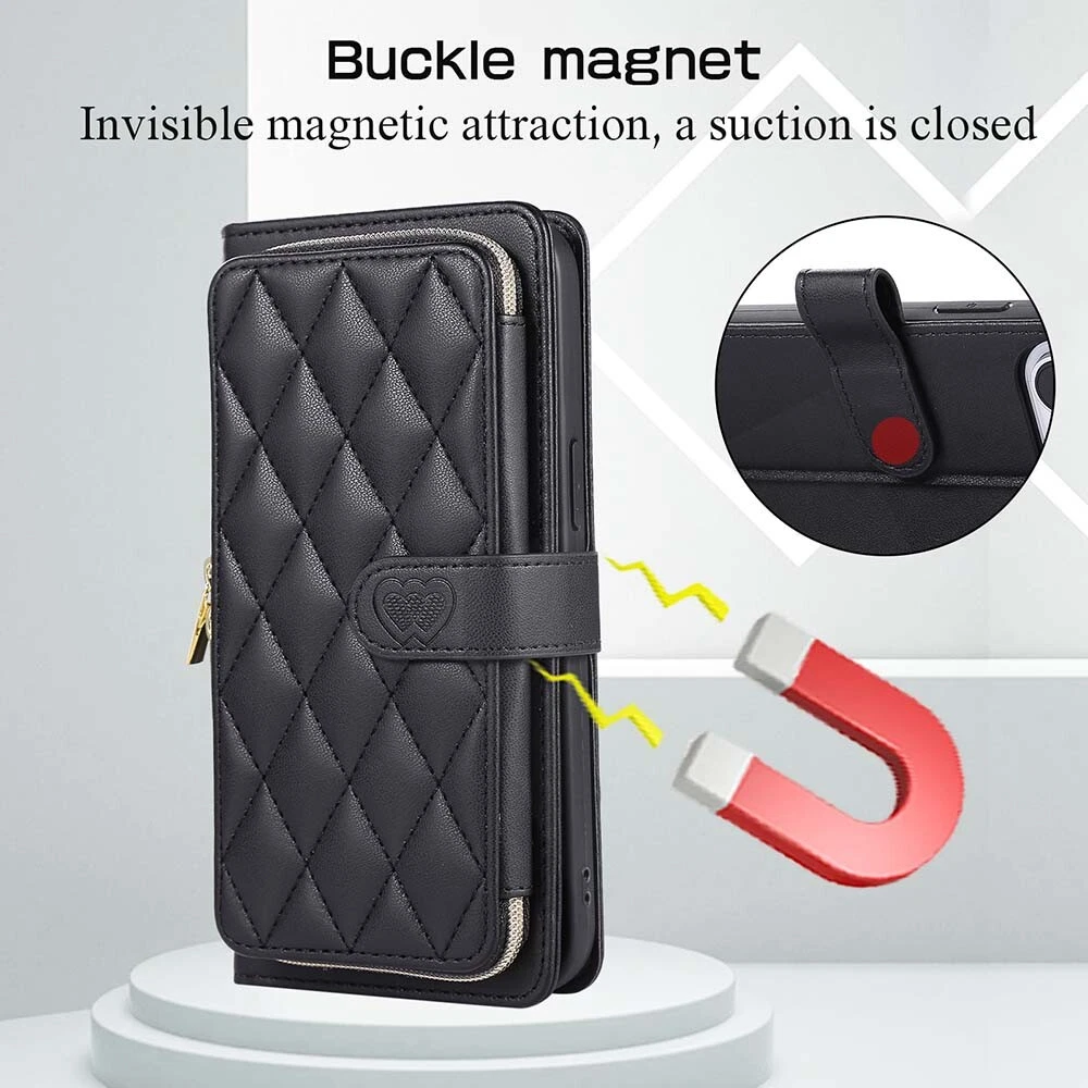 Durable Leather Zipper Flip Wallet Case for iPhone 15 Pro Max 14 13 12 11 XR