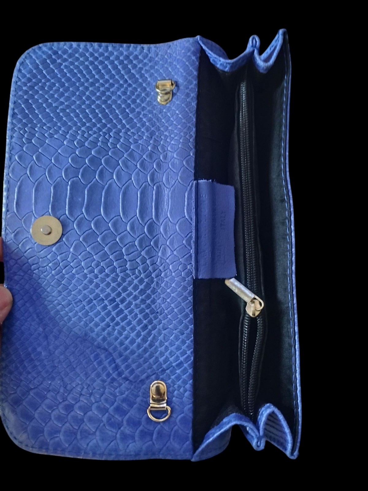 Leather Clutch Bag Python Print Made In Italy/ La… - image 4