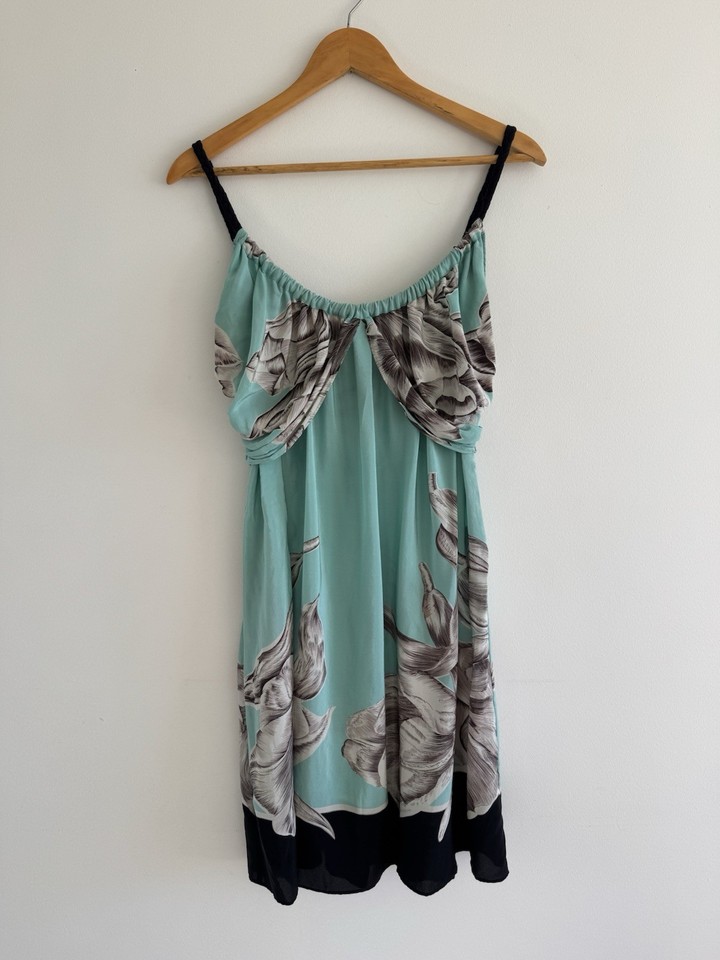 Fleur Wood Floral Draped 100% Silk Mini Slip Dress Size 3 (12)