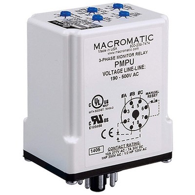 MACROMATIC PMPU Phase Monitor Relay,190-500VAC,Plug,SPDT 5WMJ3