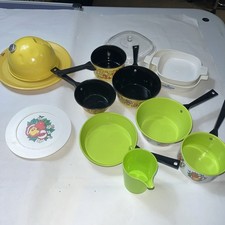 Vintage Lot of Assorted Play Pretend Kitchen Pots Pans Plates Playset