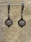 Vintage 925 Sterling Silver CZ Drop Earrings Black Rhodium Halo Dangle Leverback