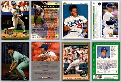 Eric Karros 4 Card Lot - Rookie RC Los Angeles Dodgers Oakland Athletics A's 