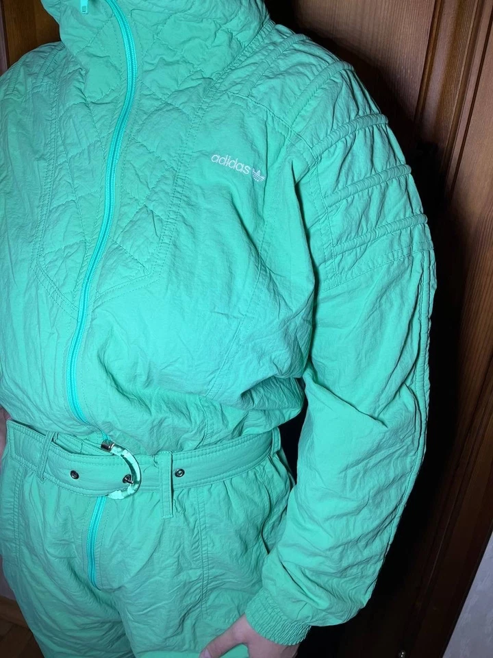 Traje de esquí Adidas vintage años 90 verde menta logotipo del trébol una pieza para mujer L Foto 3 de 4