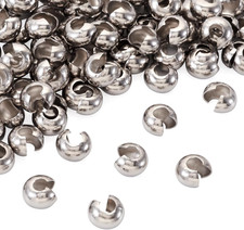 200Pcs Stainless Steel Crimp Bead Covers Metal Half round Open Clamp