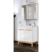 BadmöBel GäSte Bad Wc Set 80Cm Waschtisch Led-Spiegelschrank Keramik Waschbecken