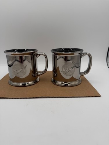 2 - NASA Coffee Tea Drinking  Cup Mug Chrome Finish 13 oz Kennedy Space Center