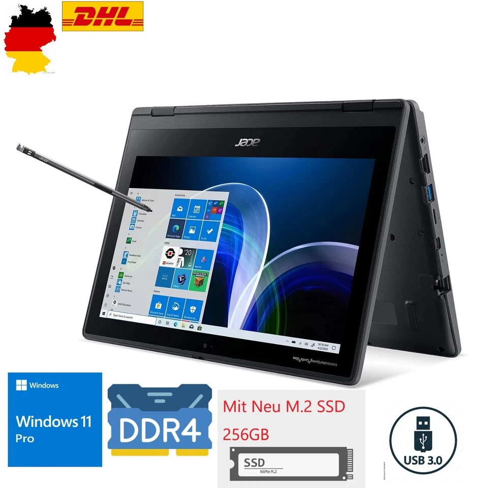Acer TravelMate Spin B3 Convertible Laptop 11.6 Zoll HD Touchscreen Win11 pro - Bild 2 von 4