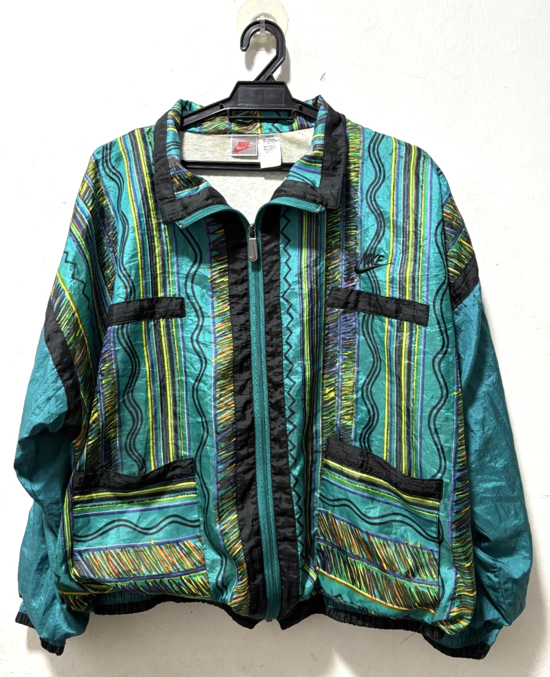 Nike Vtg 80's Neon Crazy Line Wavy Pattern Nylon Jacket Windbreaker