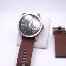 Orologio Uomo Diesel DZ1513 Doppio Down Pelle Marrone Quarzo Ricambi Non Funzionante