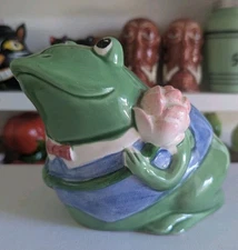 Vintage Mary Ann Baker Design Anthropomorphic Frog Ceramic Bank Whimsical Art